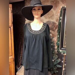 BOBBIE BROOKS - JET BLACK / GOLD TRIM LONG SLEEVE SHIRT - SIZE L ( 12-14 )